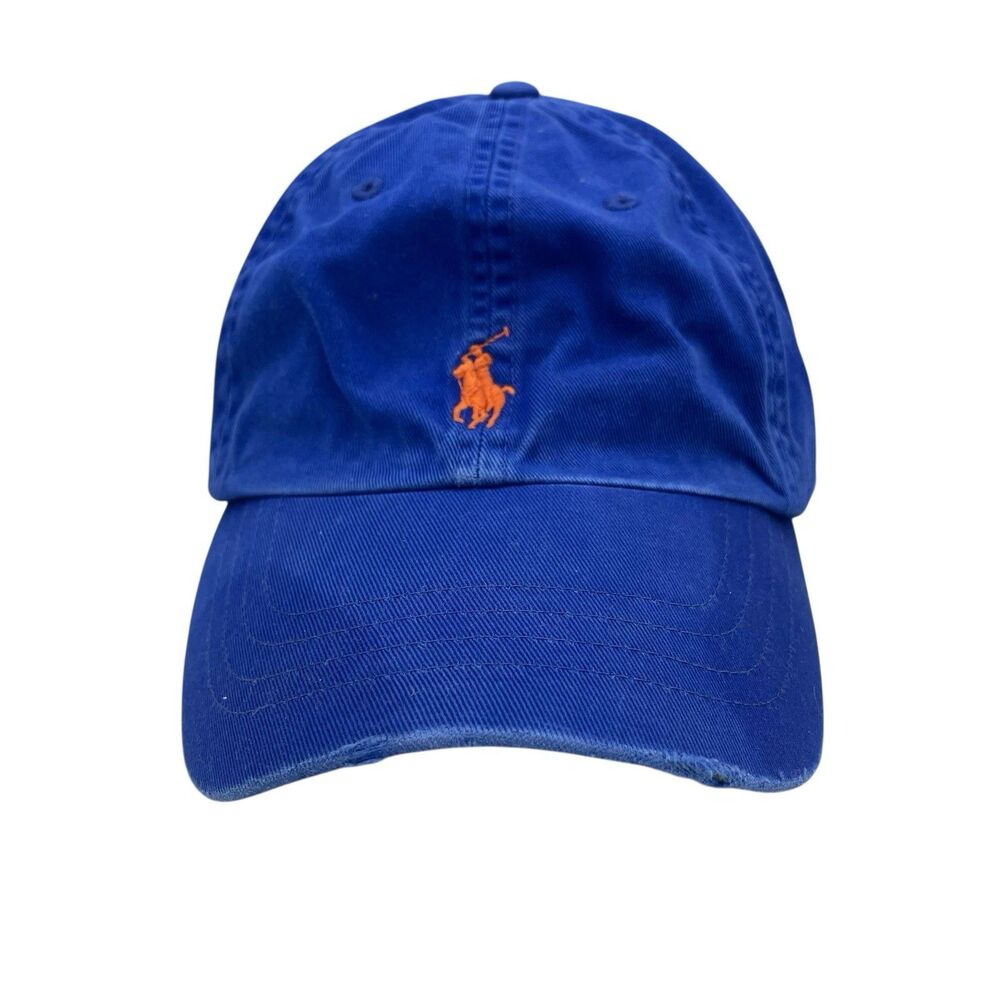 Polo Ralph Lauren Hat Cap Mens Strapback Blue Orange Pony Logo Distressed Dad